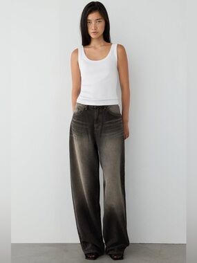 OAK + FORT Baggy Curved Leg Vintage Washed Jeans